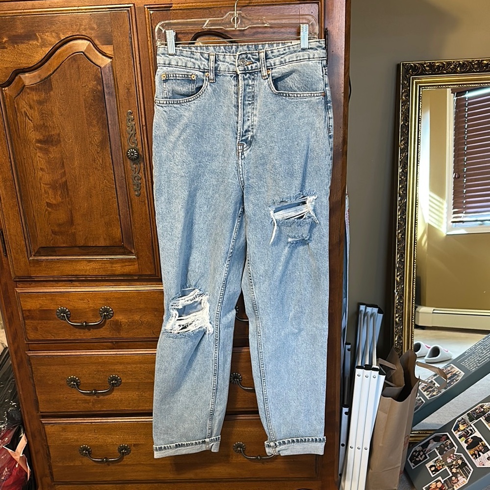Distressed Light Blue Mom Jeans